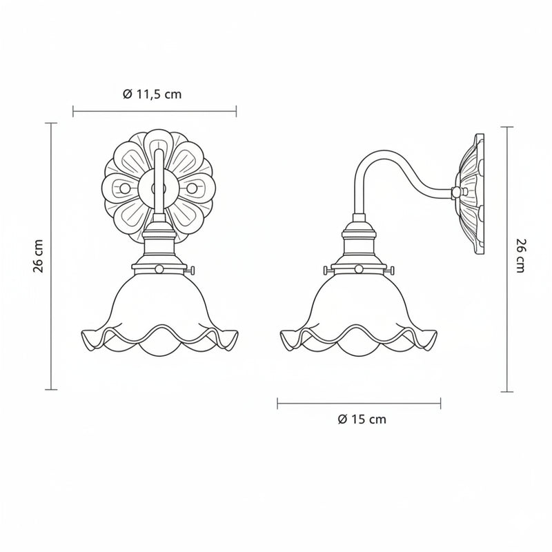 Dimensions Aplique de pared con flores onduladas de cobre y vidrio