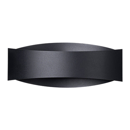 Applique murale Fluide en acier noir vue de face, forme en ruban courbé sur fond blanc