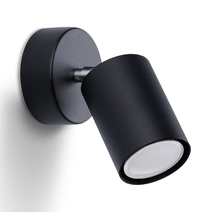 Applique Focus Moderne noir en acier, vue packshot sur fond blanc, spot GU10 orientable.