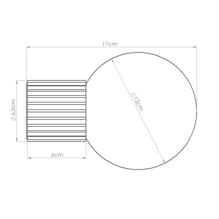 Schéma des dimensions de l'applique murale Halo taupe IP44, globe 12 cm, saillie 17 cm