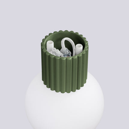 Vue arrière de la fixation murale et du câblage de l'applique Halo vert olive IP44