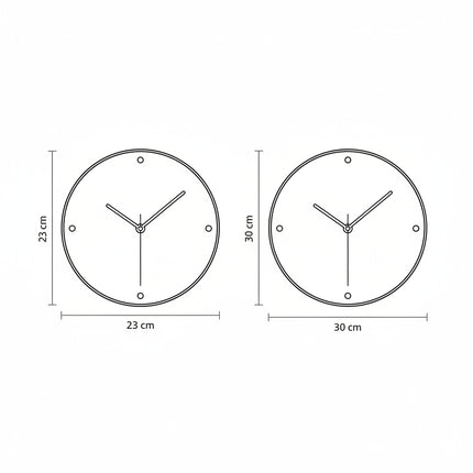 Schéma des dimensions de l'applique horloge en travertin, formats Ø23 cm et Ø30 cm