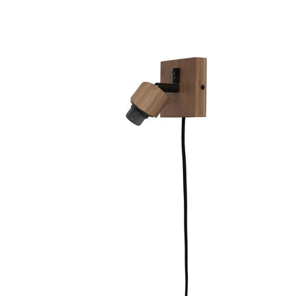 Packshot de l'applique murale Java en bambou naturel avec plaque, interrupteur, bras orientable et douille E27 apparente