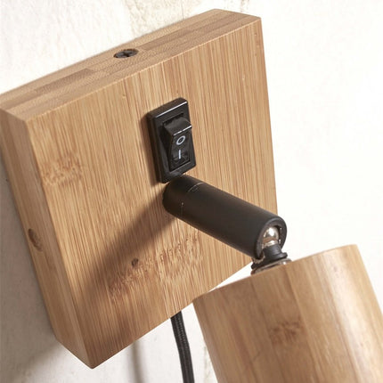 Plaque de fixation murale en bambou naturel de l'applique Java avec interrupteur intégré et bras orientable en bois