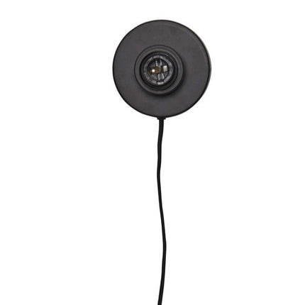 Socle en fer noir de l'applique Kalimantan avec câble textile noir, vu de face sur fond blanc