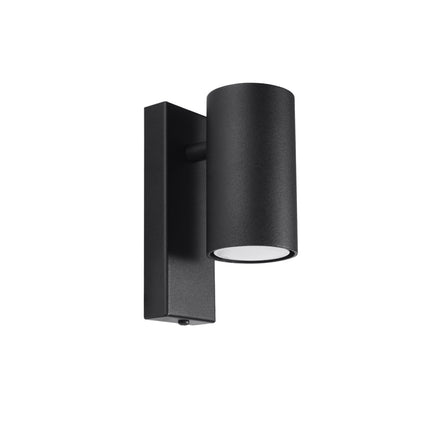 Applique linéaire murale en acier noir mat, fût cylindrique orientable sur platine rectangulaire, culot GU10