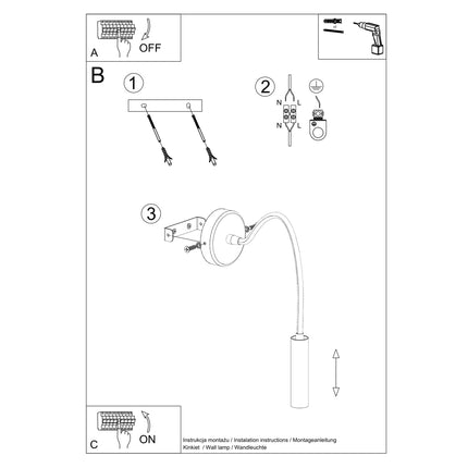 Notice d'installation murale de l'applique liseuse flexible acier noir Sovala