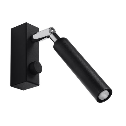 Applique liseuse orientable en acier noir mat avec articulation chromee et interrupteur integre