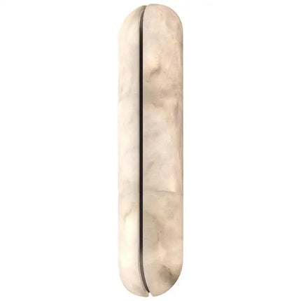 Vue de face de l'applique en marbre montrant la fine ligne de cuivre dorée centrale
