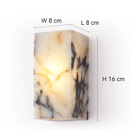 Schéma de cotes de l'applique en marbre naturel, largeur 8 cm, profondeur 8 cm, hauteur 16 cm