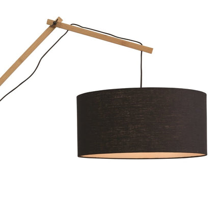 Applique murale Andes en bambou naturel avec grand abat-jour tambour en écolin noir, vue packshot sur fond blanc