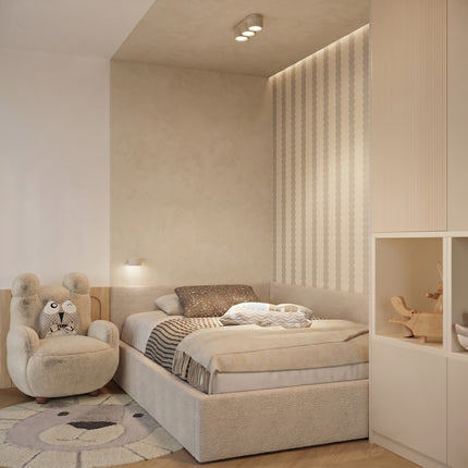 Applique murale Aura beige, au-dessus d'un plan de travail