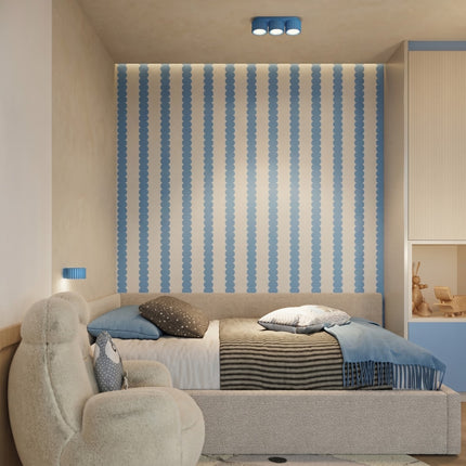 Applique Murale Aura Aluminium Cannelé Bleu Azur (GX53), mise en situation
