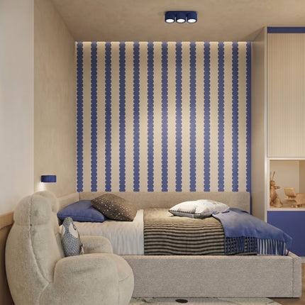 Applique Murale Aura Aluminium Cannelé Bleu Outremer (GX53), mise en situation