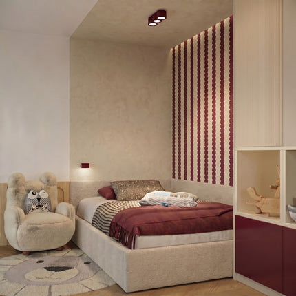 Applique murale Aura bordeaux, au-dessus d'un plan de travail