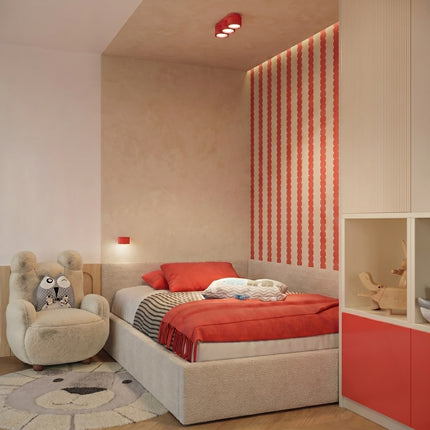 Applique murale Aura rouge vif, au-dessus d'un plan de travail