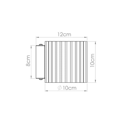 Schéma des dimensions de l'applique Aura taupe, diamètre 10 cm et hauteur 10 cm