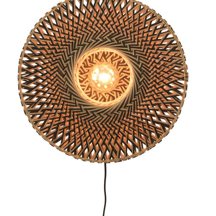 Applique murale Bali en bambou tressé noir et naturel, 60 cm, vue de face sur fond blanc