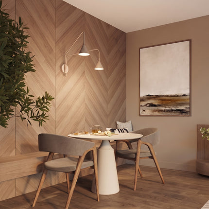 Applique murale Bergen double cône à bras opposés taupe au-dessus d'une table