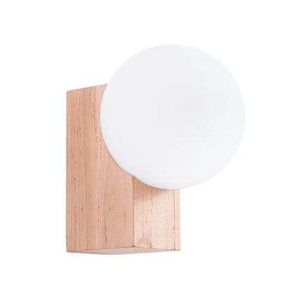 applique murale bloc de bois et globe opale, packshot sur fond blanc