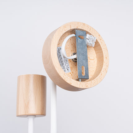applique murale bois et métal à douille apparente blanc et bois naturel, vue de détail