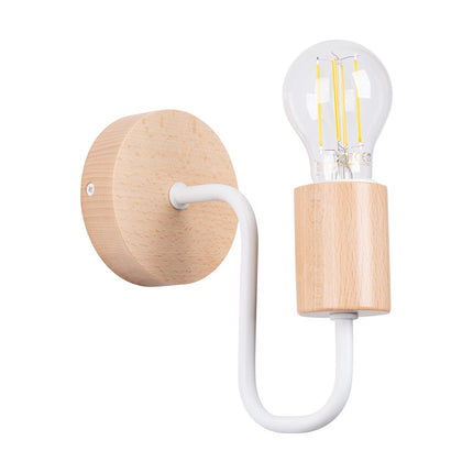 applique murale bois et métal à douille apparente blanc et bois naturel, packshot sur fond blanc