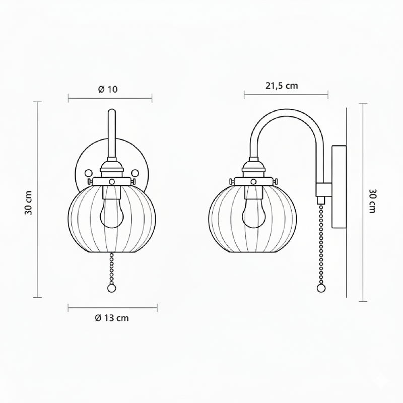 Dimensions Aplique de pared con bola de cristal y cobre dorado
