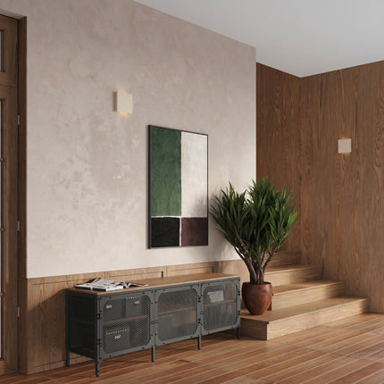 applique murale carrée éclairage haut et bas beige, dans une pièce à vivre