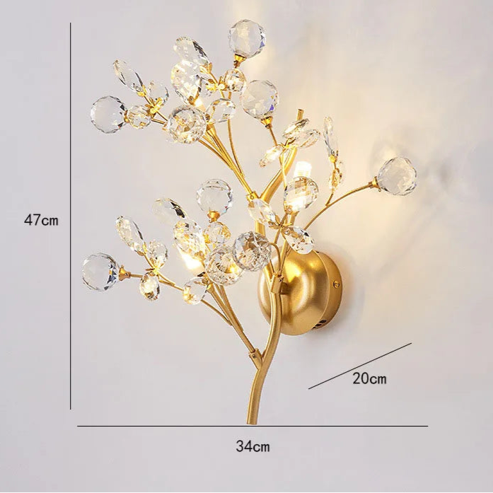 Dimensions Applique Murale Branches Fleuries en Cristal et Métal Doré