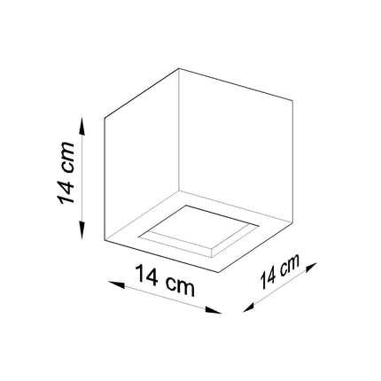 Schéma des dimensions de l'applique Cube, 14 x 14 x 14 cm