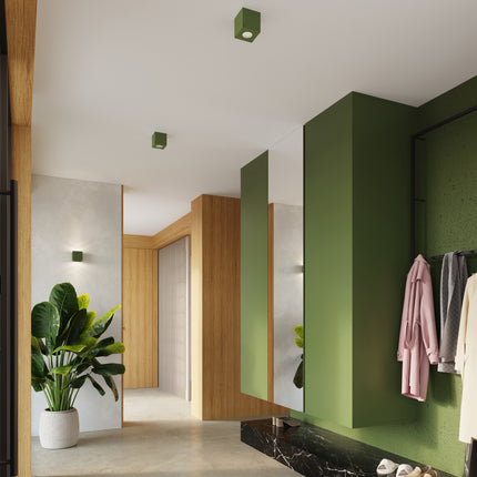 Applique Murale Cube en Béton Vert Olive, mise en situation 2