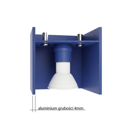Applique Murale Cube LED bleu outremer, mécanisme et platine de montage