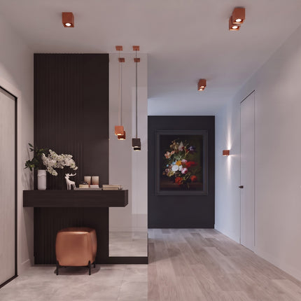 Applique Murale Cube LED ocre rouge près d'une tête de lit