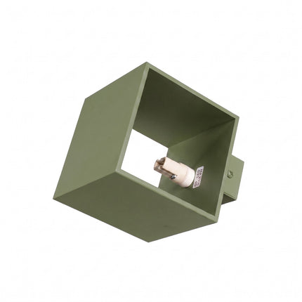 Applique Murale Cube LED vert olive, détail de la douille et du support