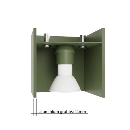 Applique Murale Cube LED vert olive, mécanisme et platine de montage