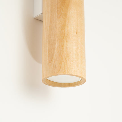 applique murale cylindre en bois éclairage haut et bas, packshot de trois quarts