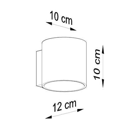 Schéma de cotes de l'applique cylindrique anthracite, 10 x 12 x 10 cm