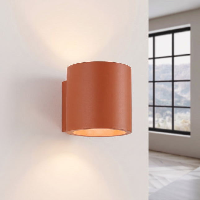 Applique Murale Cylindrique ocre rouge allumée, faisceau net