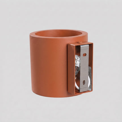Applique Murale Cylindrique ocre rouge, détail de la douille et du support
