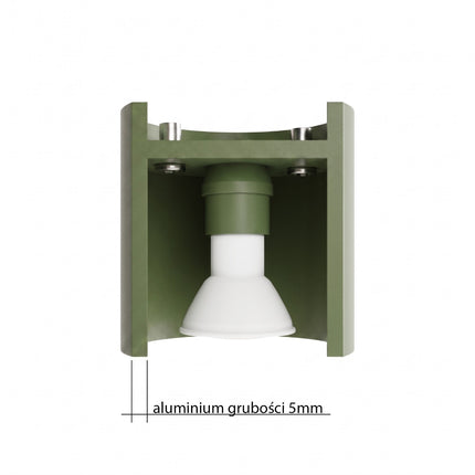 Applique Murale Cylindrique vert olive, mécanisme et platine de montage