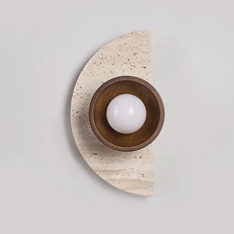 Dimensions Halbkreis-Wandleuchte aus Stein und Holz