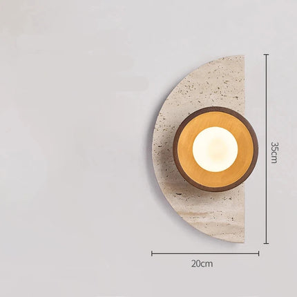 Applique murale demi-cercle en pierre et bois fixée à un mur