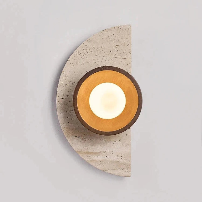 Applique murale demi-cercle en pierre naturelle et bois