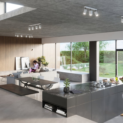 Détail du spot carré orientable et du culot GU10 de l'applique