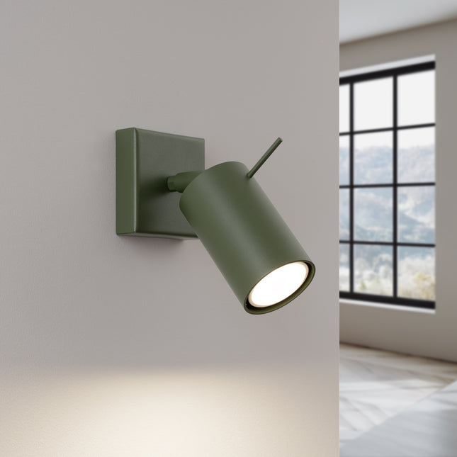 Applique Murale Directionnelle LED Vert Olive, lumière allumée
