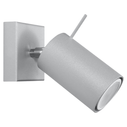 Applique murale directionnelle spot orientable grise en acier, vue de face sur fond neutre