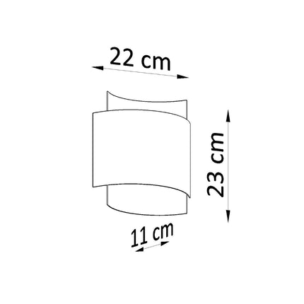 Schema des dimensions de l'applique murale double arc, 22 cm de large, 11 cm de profondeur, 23 cm de haut