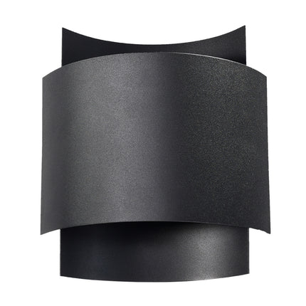 Applique murale double arc en acier noir mat vue de face, voiles courbes qui se chevauchent