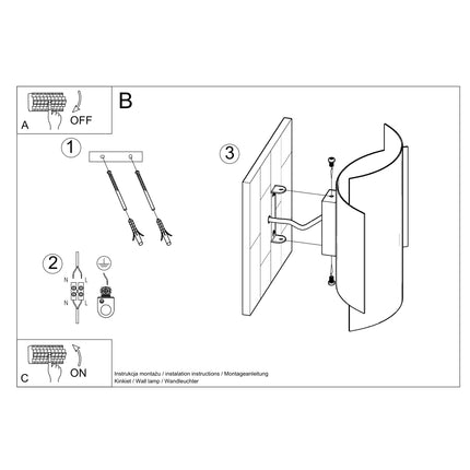 Schema d'installation murale de l'applique double arc acier noir avec fixation et cablage