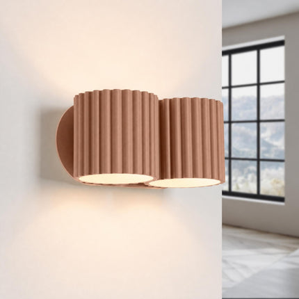 Applique Murale Double Aura Aluminium Cannelé Moka, lumière allumée